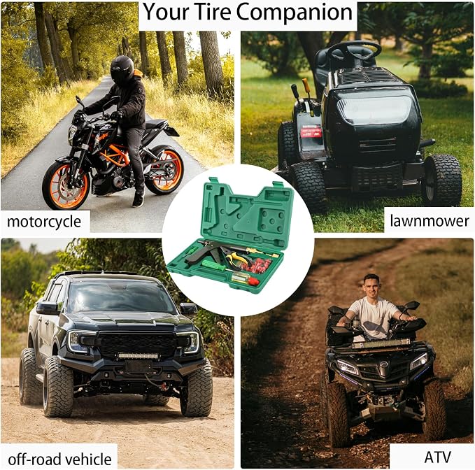 Tire Repair Kit With Plugs Mushroom Tire Plug Kit Tire Patch Kit Heavy Duty Professional Tubeless Tire Gun Puncture Kit for Tyre Punctures and Flats on Cars Motorcycles Trucks and Tractors (Green)
