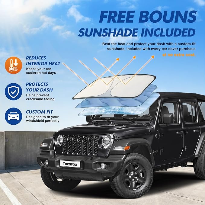 Jeep Wrangler 4 Door Cover Waterproof All-Weather,Outdoor Full Exterior SUV Cover for Wrangler JKU JLU(2007-2026),with Windshield Sun Shade,Towel&Storage Bag,Size J4 (See Size Chart)