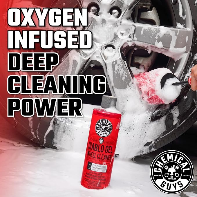 Chemical Guys, Diablo Gel Foaming Wheel & Rim Cleaner, All Finishes, 16 oz | Oxygen-infused gel clings to wheels and lifts brake dust, dirt and grime, safe on all wheel finishes