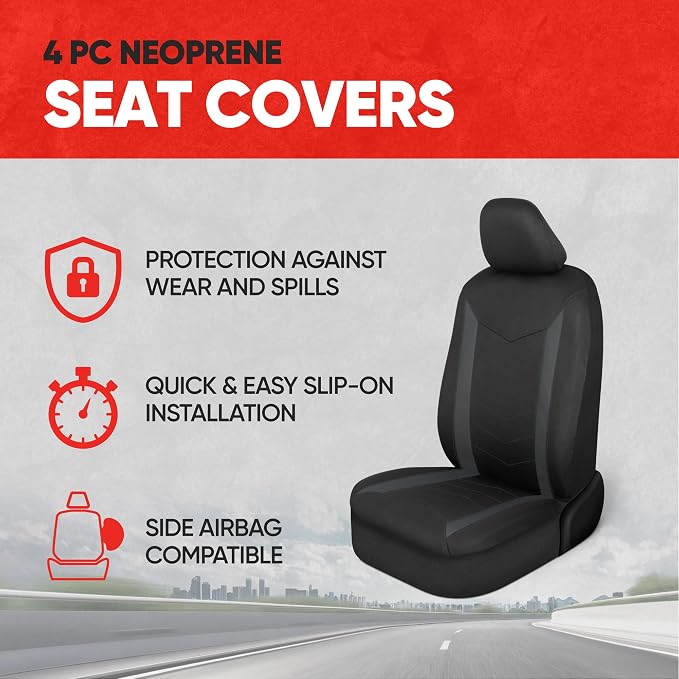 Motor Trend SpillGuard 2 Charcoal Gray Seat Covers for Cars & Seat Covers for Trucks - Neoprene Waterproof Car Seat Covers Front Seats Only - SUV Seat Covers Protector - Forros para Asientos de Carro