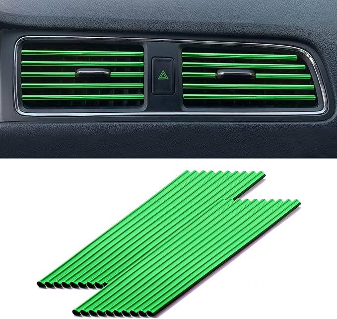 LivTee 20 Pieces Car Air Conditioner Decoration Strip for Vent Outlet, Universal Waterproof Bendable Air Vent Outlet Trim Decoration, Car Interior Accessories (Green)