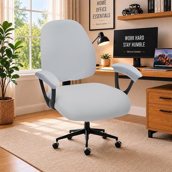 Separate Split Office Chair Seat Covers with Armrest Covers - Universal Stretch Computer Chair Slipcover - Washable Rotating Backrest Coverings & Cushion Protectors for Dogs, Cats, Pets