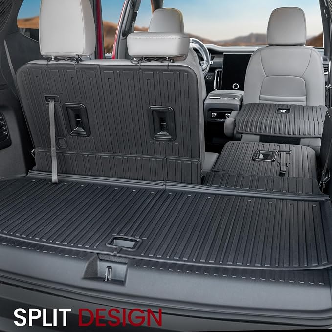 Floor Mats Set for 2024-2026 Chevy Traverse & GMC Acadia, with Sub-Trunk Mat, Only for 7 Seats Captain Chairs, All Weather TPE Cargo Liner Door Sill Guards Accessories