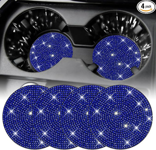 SINGARO Bling Cup Holder Coasters for Car, 4PCS Universal Non-Slip Cup Holder, Embedded Decorative Coasters, Shiny Crystal Car Interior Accessories Gifts for Women (Blue)
