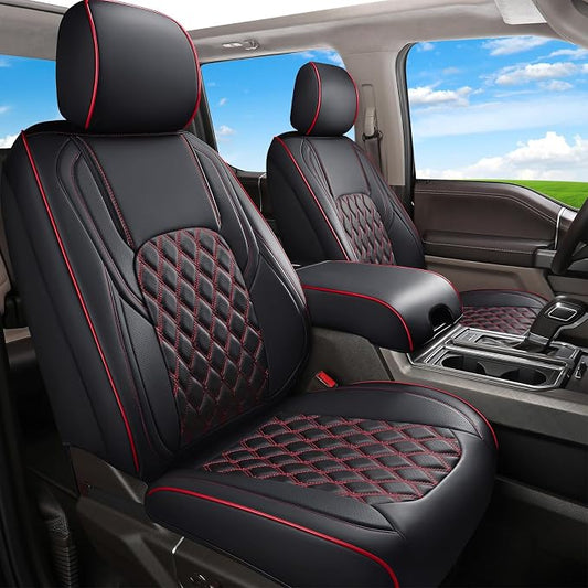 Huidasource Full Coverage F150 Seat Covers Cushion Protector Fit for 2015-2026 Ford F150 SuperCrew & 2017-2026 F250 F350 F450 Super Duty Crew Cab XL XLT Lariat King Ranch Platinum(Full Set/Black&Red)