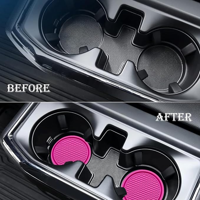 2PCS Car Cup Holder Coaster, Universal Auto Non-Slip Cup Holder Coaster, 2.75In Universal Non-Slip Recessed Car Interior Accessories (Rose Red)