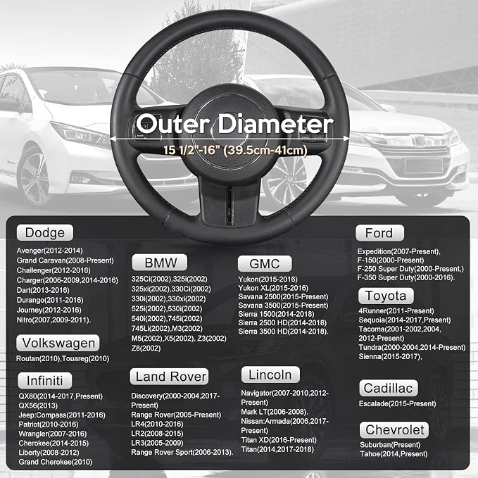SEG Direct Car Steering Wheel Cover Large Size for F150 F250 F350 Ram 4Runner Tacoma Tundra Range Rover with 15 1/2 inches-16 inches Outer Diameter, Black Microfiber Leather