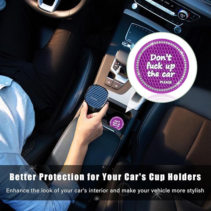 Ziciner 4 Pack Bling Car Cup Holder Coaster, 2.75 Inch Anti-Slip Auto Insert Cup Coaster, Crystal Car Drink Cup Mat Perfect for Women Girls, Universal Interior Decor Accessories (Purple)