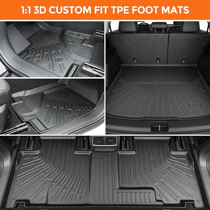 Floor Mats for Ford Edge 2007-2014 & Lincoln MKX 2007-2015 | Custom Fit Heavy Duty TPE All Weather Protection, Waterproof Non-Slip Black (Two-Row Floor Mats & Cargo Liner & Seatback Mat)