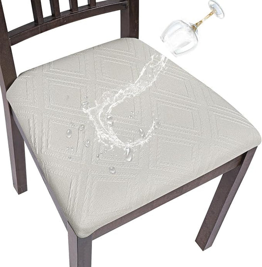 SearchI Water Repellent Seat Covers for Dining Chairs, 6 Pack Jacquard Stretch Dining Room Chair Seat Covers, Kitchen Chair Seat Covers Protectors(Beige Diamond)