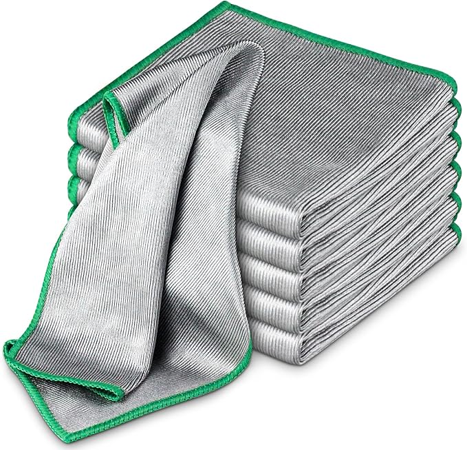 Airlab Glass Polishing Streak Free Miracle Cleaning Cloth, Sliver-Green | Lint Free Microfiber Cleaning Rags for Glasses Kitchen Dish Mirrors Easy Clean, 12 x 12 Inches, Pack of 6