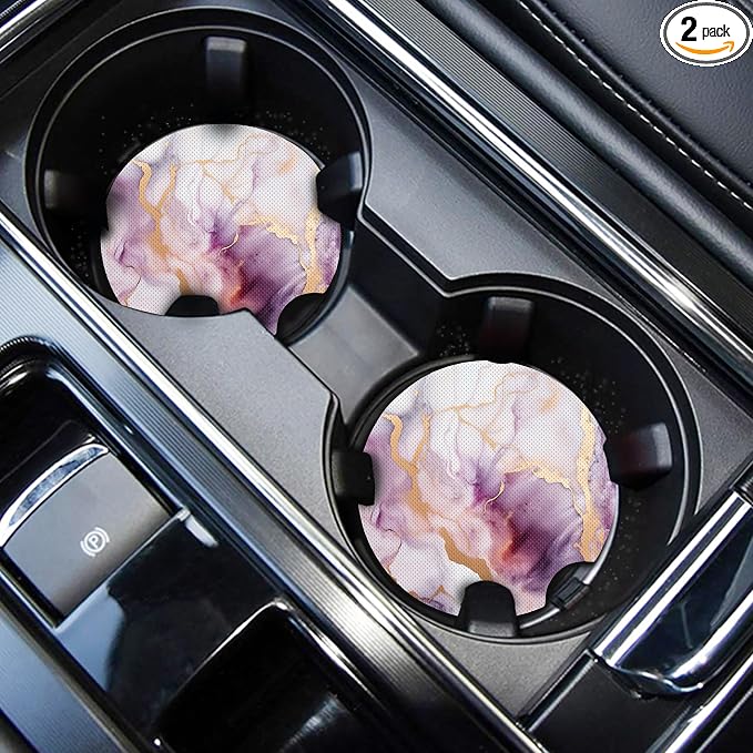 WOCOCN Cute Cup Holder Coasters for Your Car with Fingertip Grip, Auto Accessories for Women & Men,Pack of 2(Pink Marble)