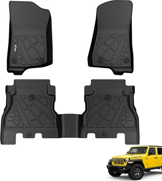 KARPAL Floor Mats for 2018-2026 Jeep Wrangler JL Unlimited 4 Door (Not for JK/4XE), TPE All Weather Protection Custom Fit Car Mats (Sahara, Rubicon, Willys, Sports), Front & 2nd Row