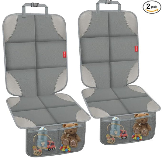 Car Seat Protector, Waterproof 600D Fabric Carseat Seat Protectors with Non-Slip Backing, Car Seat Cushion for Child Car Seat with Thickest Pad, Storage Pockets, Back Car Seat Cover for Kids, 2 Pack