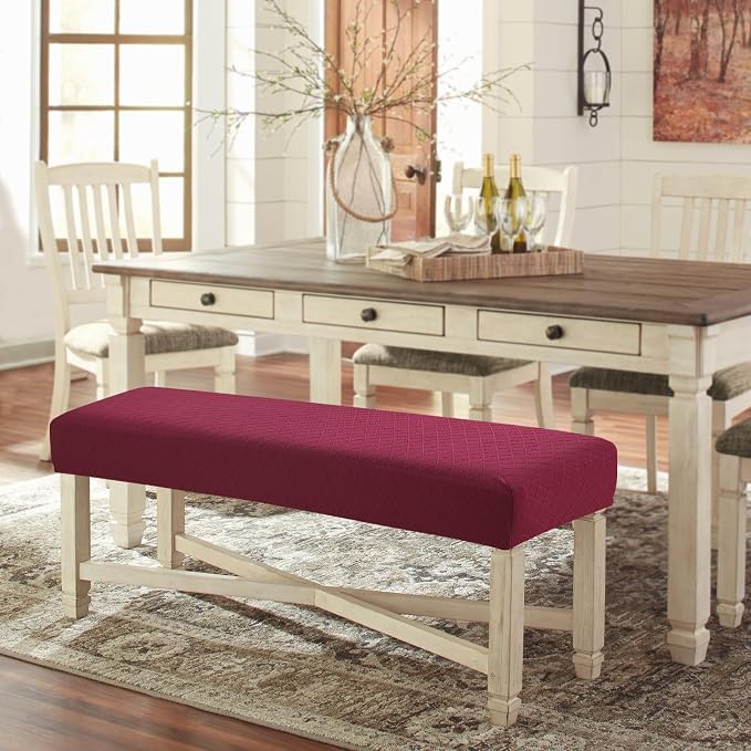Fuloon Waterproof Dining Bench Cover, Removable Slipcover Washable Seat Protector for Living Room, Bedroom, Kitchen - Burgundy Dark Red