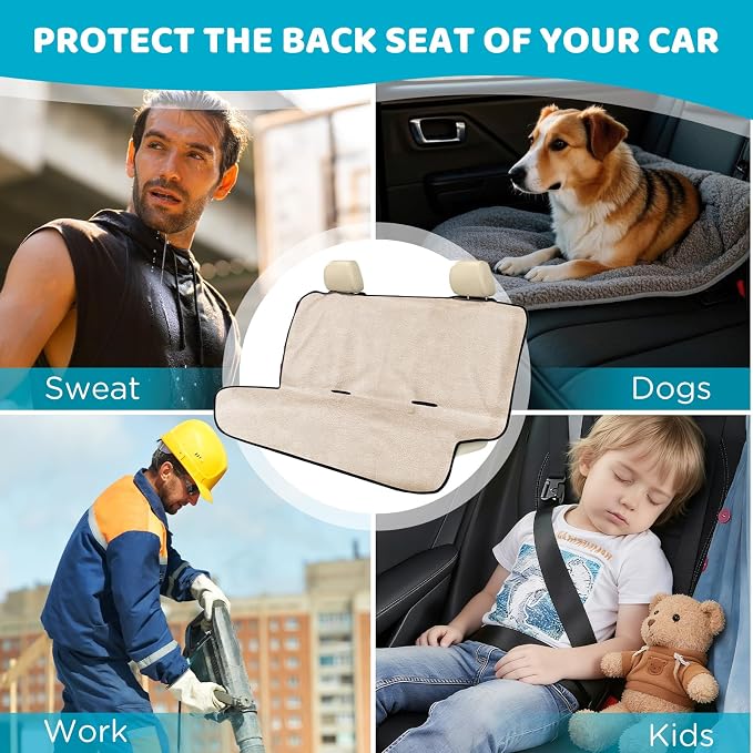 Back Seat Cover Waterpoof Rear Bench Towel Seat Cover for Gym Swimming Surfing Running, Non-Slip Rear Seat Protector Ufor Universal Anti-Slip Car Truck SUV Seat (Bench Tan)