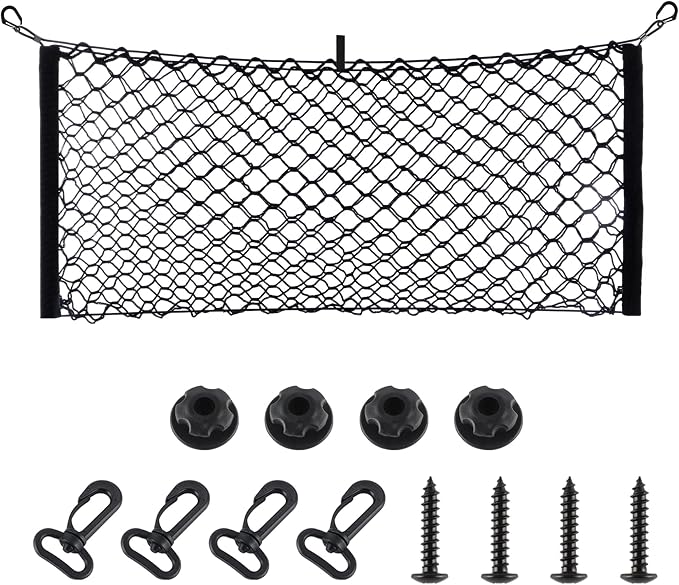 Amiss Cargo Net Stretchable, Car Exterior Accessories, Adjustable Elastic Trunk Storage Net with Hook for SUVs, Cars and Trucks (11.8"x 31.5")