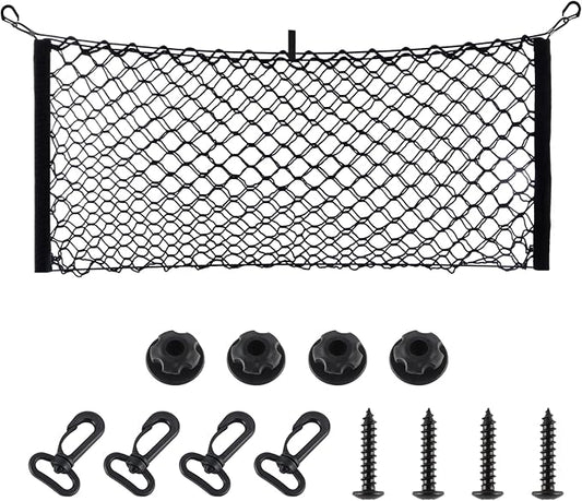 Amiss Cargo Net Stretchable, Car Exterior Accessories, Adjustable Elastic Trunk Storage Net with Hook for SUVs, Cars and Trucks (11.8"x 31.5")