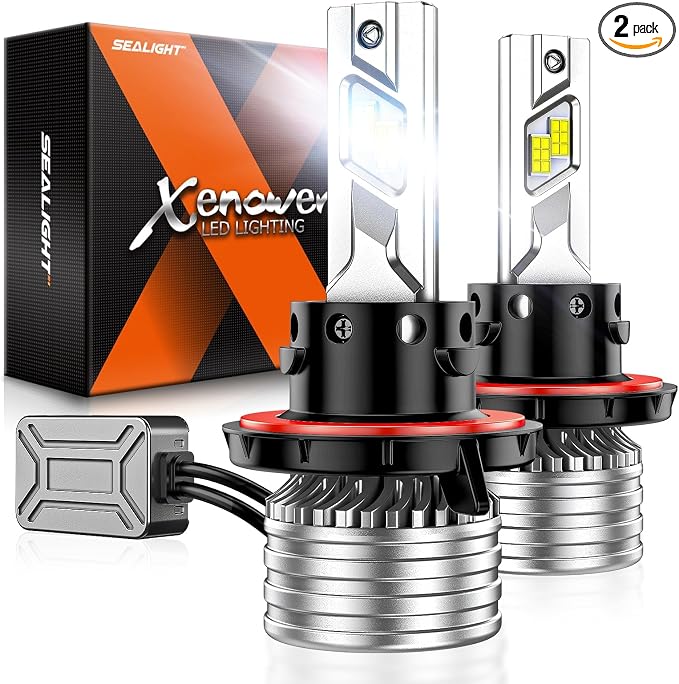 SEALIGHT H13 Bulbs, 90,000LM 1400% Brightness, 9008 H13 6500K Cool White LED Bulbs, IP68 Waterproof 70000Hrs Lifespan, 5X Heat Dissipation driving LED Bulbs, Plug and Play, 2 Pack