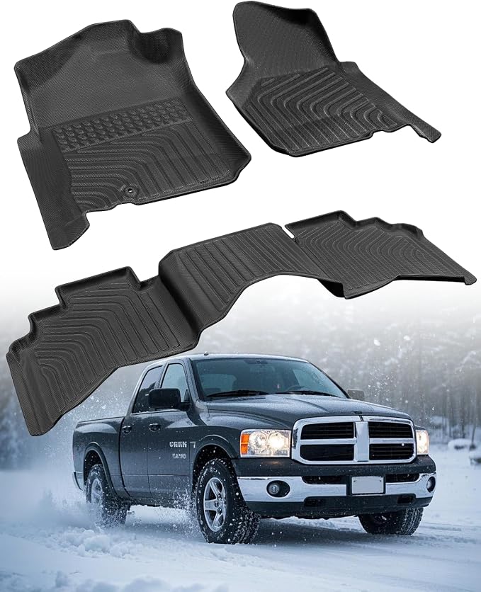 Car Floor Mats for Dodge Ram 1500 2002-2008 Crew Cab (Quad Cab) Ram 2500/3500 2003-2009 Crew Cab All-Weather Carpet Liners Front Rear Liners Custom Rubber Heavy Duty Truck Vehicle Accessories