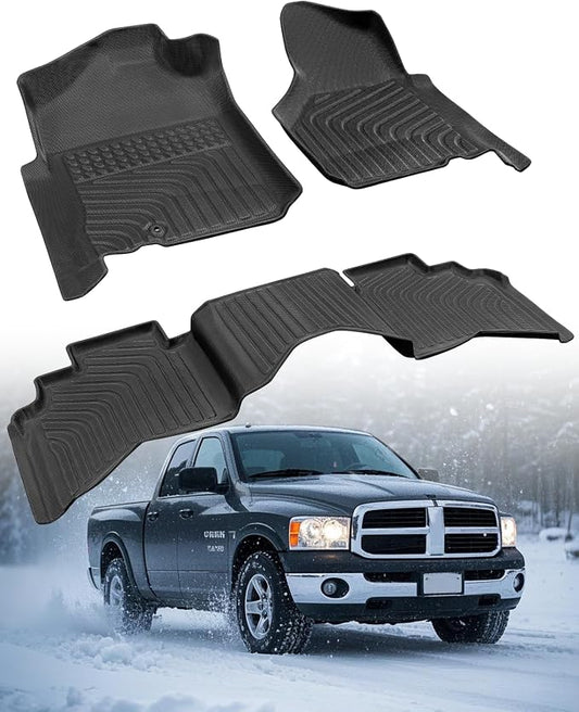 Car Floor Mats for Dodge Ram 1500 2002-2008 Crew Cab (Quad Cab) Ram 2500/3500 2003-2009 Crew Cab All-Weather Carpet Liners Front Rear Liners Custom Rubber Heavy Duty Truck Vehicle Accessories