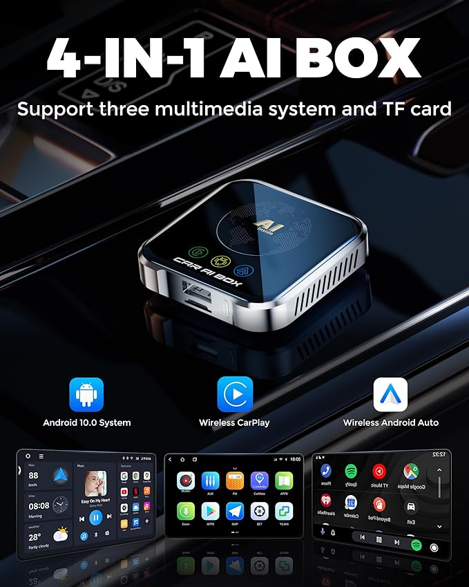 Magic AI Box Wireless CarPlay Adapter, Fast Car Video Box Plug & Play, Easy Setup, Supports Netflix/YouTube/TF Card Equalizers and More for OEM Wired CarPlay/Android Auto Cars(Smoky Gray)