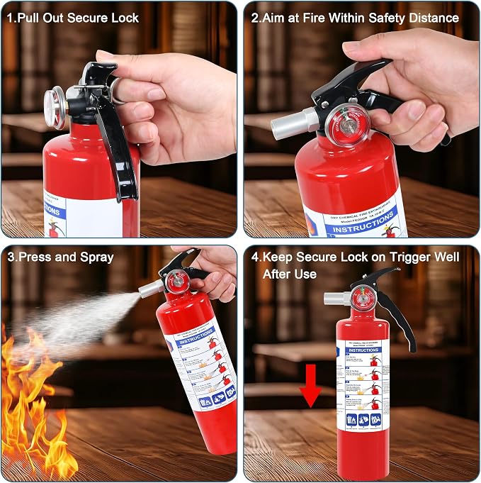 4 Pack ABC Dry Chemical Fire Extinguishers with Mount | 2.5 lb 1A:10B:C Rating for Home, Car, Boat, Quick Release Handle, Compact & Portable Dry Powder Extinguisher