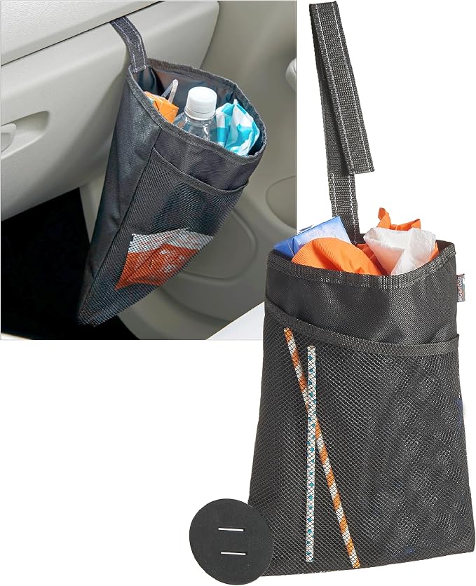 High Road Small Trash Can for Car and Auto Trash Bag for Car Front Seat | Hanging Car Trash Bag With Magnetic Closure and Front Storage Pocket - Holds a Gallon of Wet or Dry Car Garbage