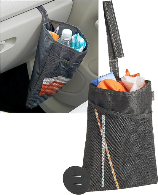 High Road Small Trash Can for Car and Auto Trash Bag for Car Front Seat | Hanging Car Trash Bag With Magnetic Closure and Front Storage Pocket - Holds a Gallon of Wet or Dry Car Garbage