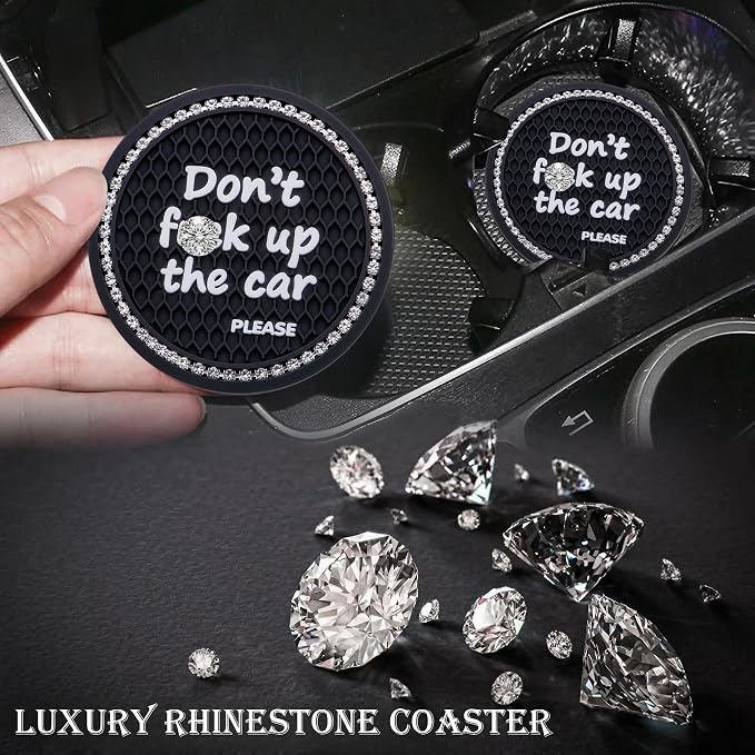 2PCS Bling Crystal Rhinestone Cup Holder Coaster – 2.75 Inch Anti-Slip Auto Insert Cup Coaster – Sparkling Interior Decor Accessories for Cars & Vehicles (Black & White)