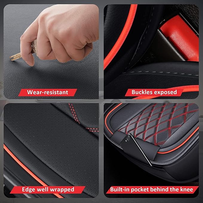 MIROZO Ram Seat Covers Full Set, Waterproof Truck Seat Cover Leather Car Seat Protector Compatible with 2009-2026 RAM 1500/2500/3500 Crew Quad Cab Pickup with Split Curved Bench 40/60,Black and Red