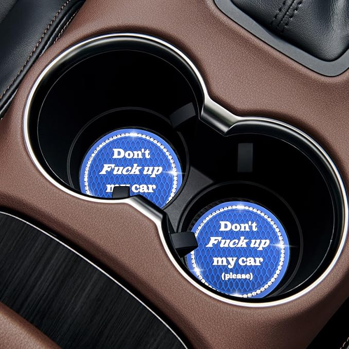 4 PCS Bling Car Cup Coaster, 2.75 Inch Anti-Slip Cup Holder Insert Coasters, Universal Crystal Rhinestone Auto Drink Car Cup Mat, Interior Car Accessories for Women Girls (Dark Blue)