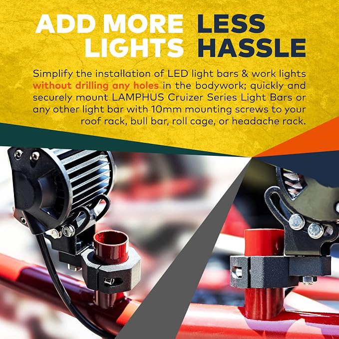 LAMPHUS Off-Road ATV UTV Light Bar Mounts Mounting Bracket Mini Bar Clamp Kits [0.75"/1"/1.25" Inch] [Vertical Bar] [Aluminium] [2 Unit] Bull Bar UTV Roll Bar Clamp Tube Roll Cage Clamps Mount