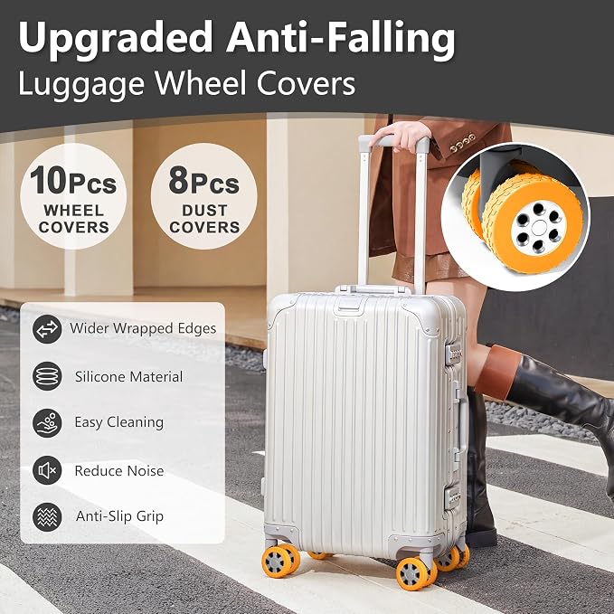 10-Pack Upgrade Luggage Wheel Covers, Silicone Protective Covers for 2-2.4" Suitcases Spinner Wheel, Wear-Resistant, Anti-Noise, Thickened Protector, Travel Accessories(Black)
