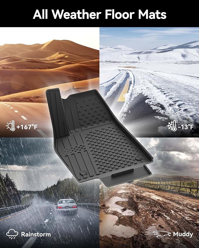 3W Floor Mats Compatible for Tesla New Model Y 2025 2026 Juniper(Not for Standard), TPE All Weather Custom Fit Floor Liner for Model Y, 1st & 2nd Row Set Car Mats, Black