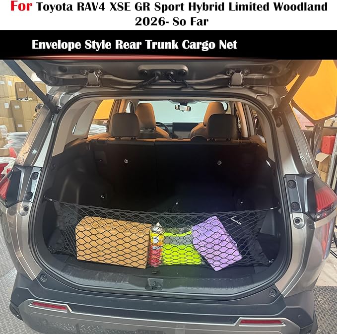 Rear Trunk Envelope Mesh Cargo Net Suitable for 2026 Toyota RAV4 Hybrid LE Limited SE Woodland Edition XLE Premium XSE Plug-ln GRSport Rear Trunk Mesh Cargo Storage Net Bag