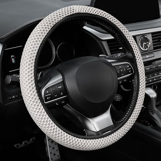Alpmosn Elastic Stretch Steering Wheel Cover, Breathable Microfiber Ice Silk, Anti-Slip, Odorless, Easy Carry, Universal Interior Accessories Steering Wheel Cover for Women & Men (Grey)