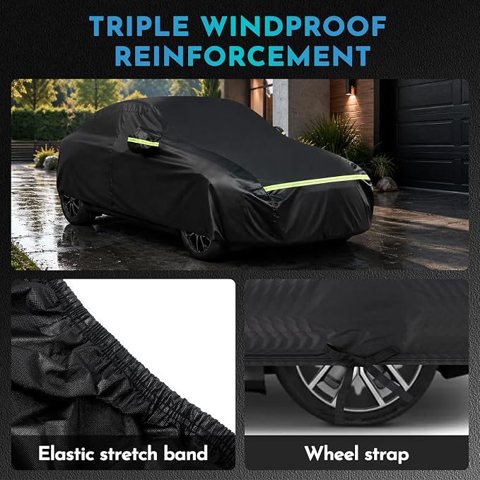 SUV Car Cover Waterproof Heavy Duty All Weather Protection Snow Anti-UV Windproof Outdoor Full Car Cover Fit for Automobiles Subaru/Kia/Tesla（Car Size:187~193''L x 75'W x 69''H）