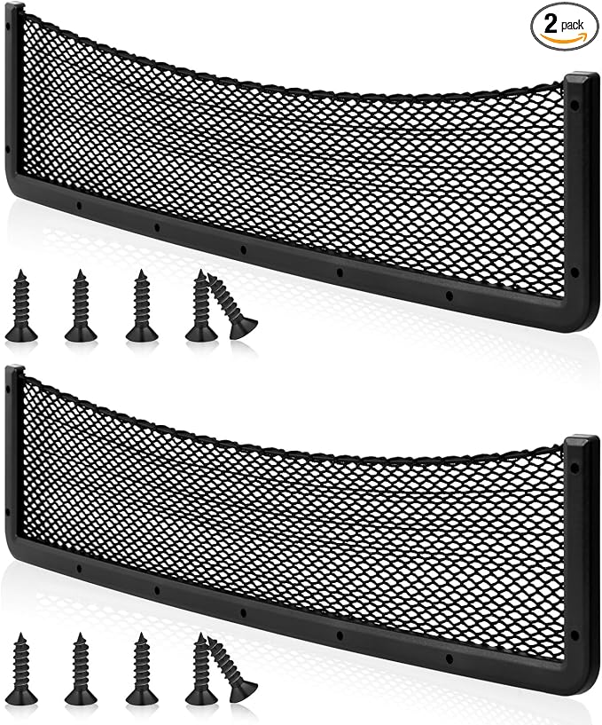Frienda 2 Pcs Boat Storage Net Bag, ABS Plastic Car Framed Mesh Net Holder, Phone & Cargo Organizer with Screws for Auto, Rv, Boat, Pontoon, Truck Pocket Storage (32 x 8 Inch)