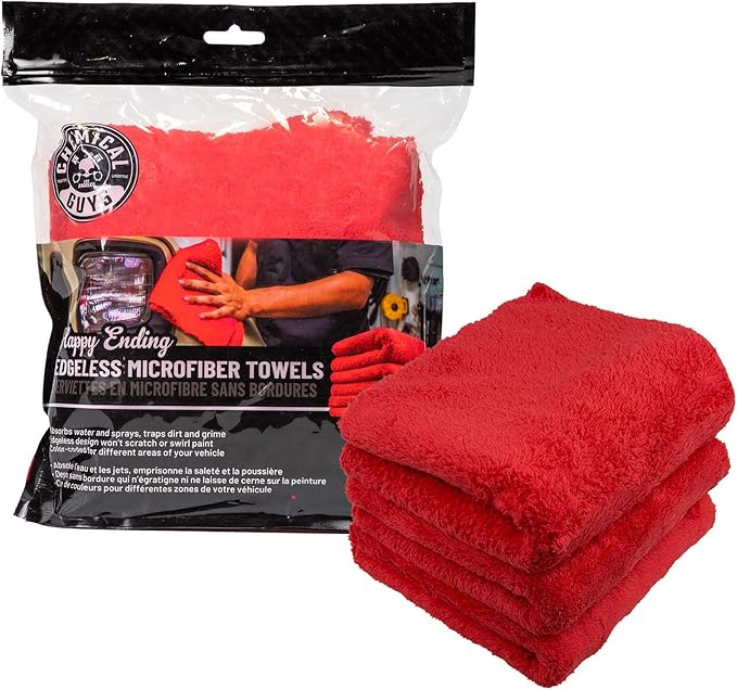 Chemical Guys, Happy Ending Edgeless Microfiber Towels, 16 x 16, 3 Pack | Ultra-plush edgeless microfiber towels buff wax and detail sprays scratch-free, soft on paint and glass, 3 pack