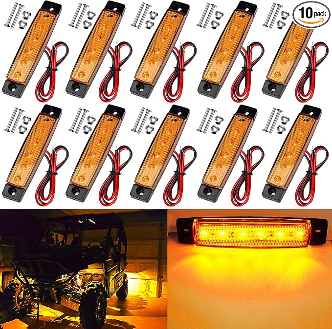 10 Pack LED Rock Strip Lights Waterproof Exterior Interior Lights Car Underglow Wheel Fender Well Lighting Kits for Golf Cart Jeep Wangler Offroad Truck Ford RV UTV ATV RZR Snowmobile (Yellow)