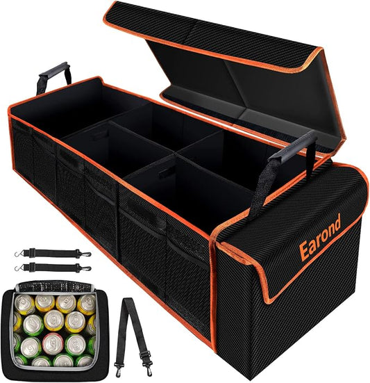 Large Trunk Organizer with Cooler, 3 Compartments SUV Cargo Organizer, Portable Trunk Organizer for suv,car,truck,rv,jeep(black)