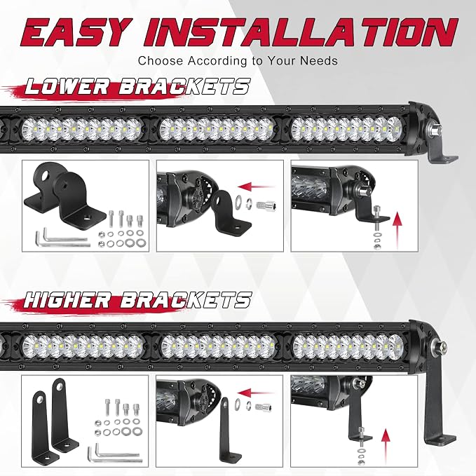 OFFROADTOWN 2 Pack Light Bar Mounting Brackets Side-Mounted Brackets for Single Row Bar Straight or Curved Universal Adjustable Bracket Mounts Kits L Shape for Offroad Truck Jeep