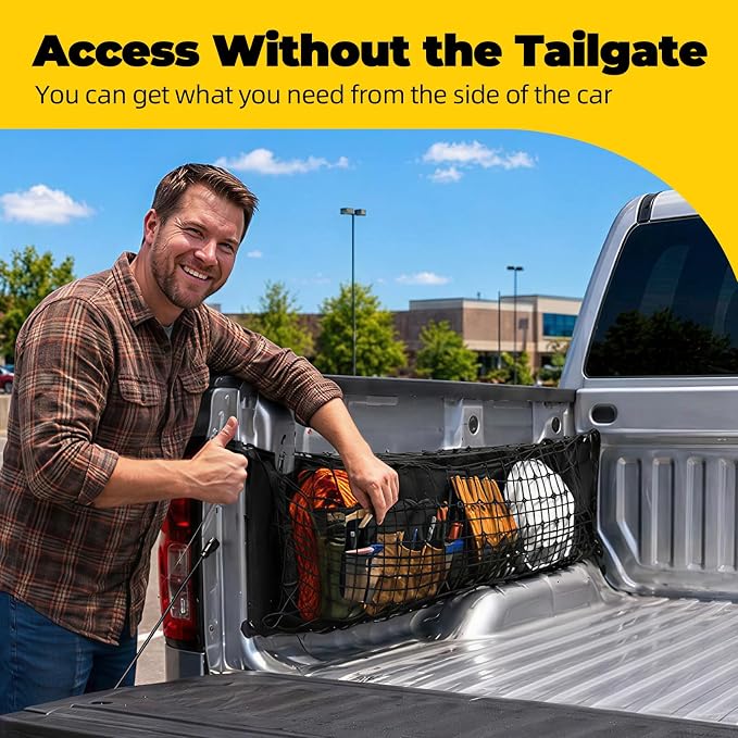 Upgraded Side Cargo Net for Ford F150 2015-2026, Tailgate-Free Side Access | Double Layer Truck Bed Cargo Net, Heavy Duty Cargo Organizer Storage Nets, Tool-Free Install for Campings& Daily use