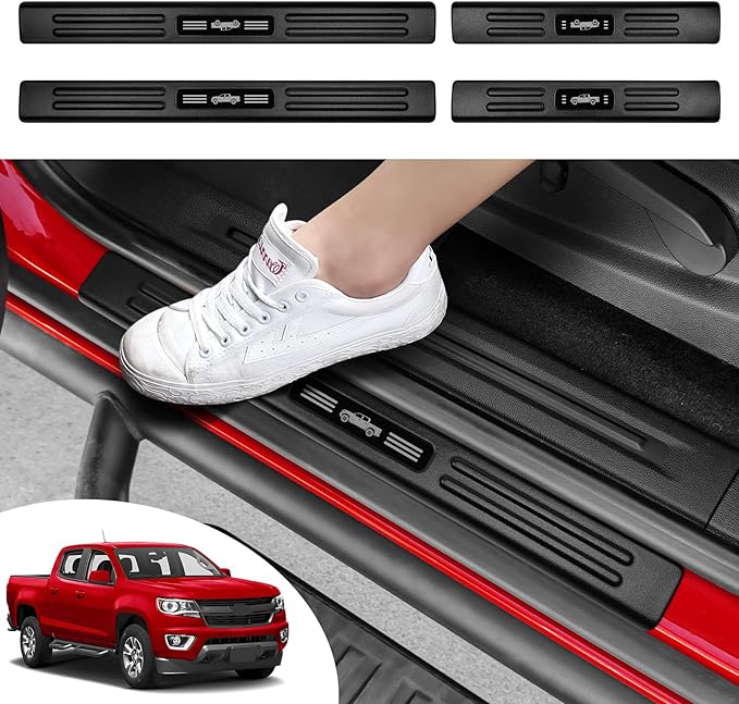 4PCS Car Door Edge Guards Door Sill Protector for Chevy Colorado & GMC Canyon 2015-2022 Accessories ABS Plastic Material Matte Black Car Door Threshold Protection