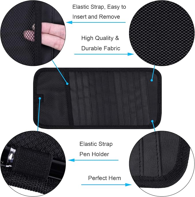 Car CD Case Holder, Wisdompro Vehicle Sun Visor Organizer for Cars with 12 DVD Storage Sleeves, 1 Mesh Pocket, 1 Pen Holder and Elastic Strap, Black