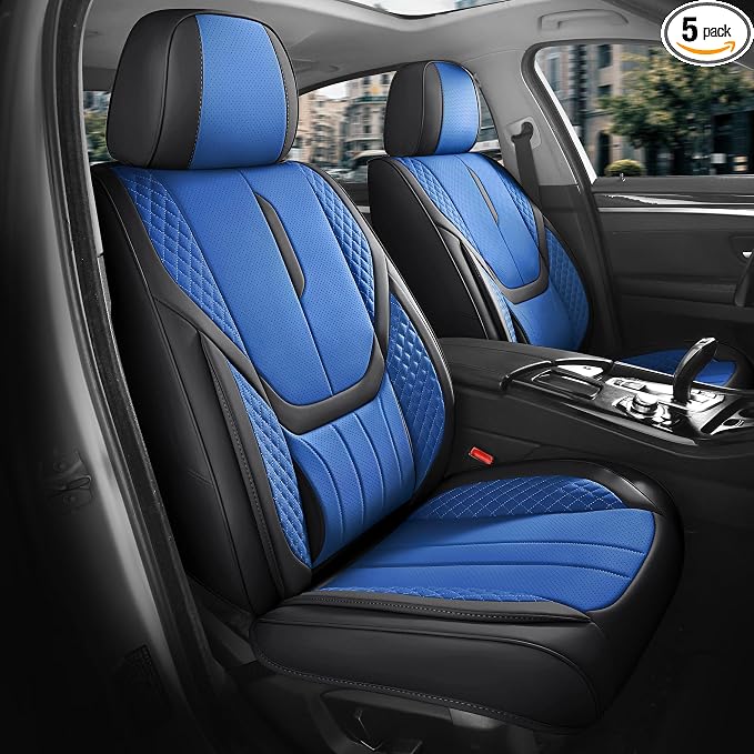 Universal Car Seat Covers for SUVs Sedans Trucks BlackBlue | universal fit, faux leather, waterproof, breathable, stain/scratch resistant, airbag compatible, anti-slip, easy install