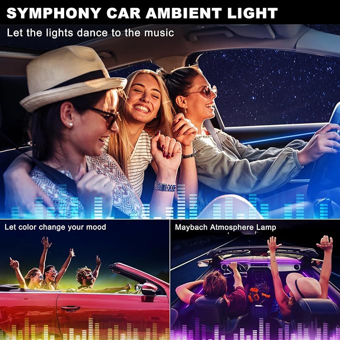 Acrylic Interior Car LED Strip Light with Wireless APP, RGB 10 in 1 with 175 inches 600 LEDs Fiber Optic Car Ambient Lighting Kits, 16 Million Colors Sound Active Function LED Strip for Car