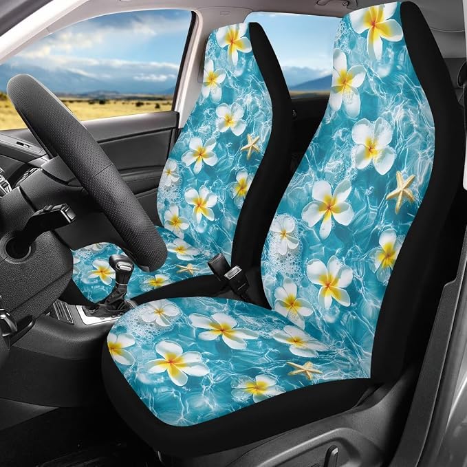 Tropical Florals Car Front Seat Covers 2 Pcs Anti-Slip Car Seat Cover Protector Front Seats Hawaiian Protection Interior Accessories Suitable for Most Cars SUV and Sedan