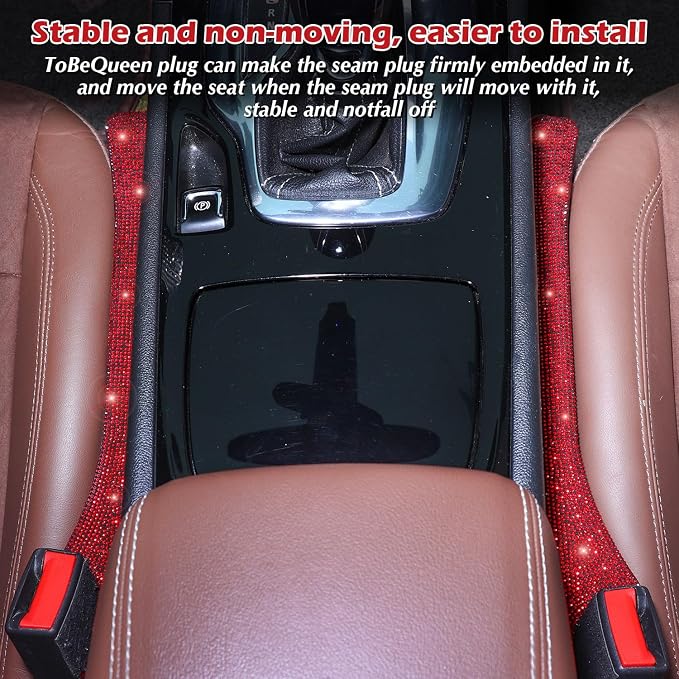 Briwill Bling Red Car Seat Gap Filler, 2 Pack Car Abyss Blocker Universal Fit for Car SUV Truck, Handmade Crystal Rhinestone Diamond Red Bling Car Accessories for Women(Red)